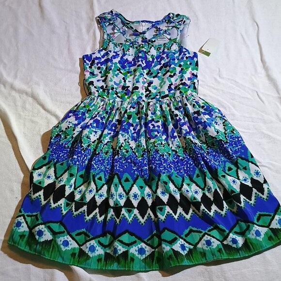 Emily West / Dress / Girls / Size 10 / Blue Black Geometric Design / Sleeveless - Picture 1 of 10